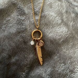 Fossil Gold-Tone Feather Pendant Necklace with Stone Charms